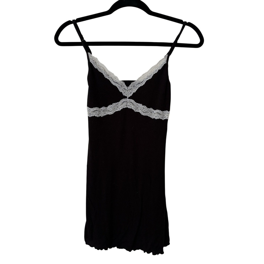 Womens S Cami Top Black White Lace Trim Ribbed Layering Y2K Coquette Balletcore